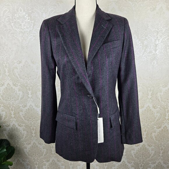 Safs Fifth Avenue Collection Sz 4 Gray Fuchsia Striped Blazer Wool/Cashmere NWT - Picture 1 of 16